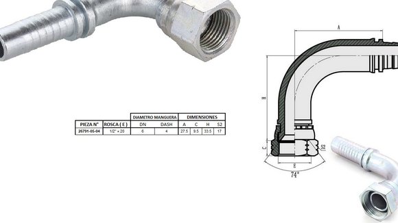Imagen de HEMBRA CODO 90° JIC 1/2" UNF x 20F 04 MANG.1/4"